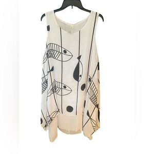 India Boutique O/S Black White Graphic Fish Design Flowy Cotton Summer Sun Dress